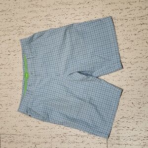 Hugo Boss Blue & Green Plaid Regular Fit Casual Dress Shorts